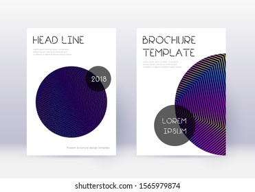 Trendy cover design template set. Rainbow abstract lines on dark blue background. Glamorous cover design. Imaginative catalog, poster, book template etc.