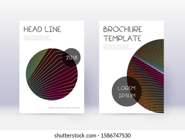 Trendy cover design template set. Rainbow abstract lines on wine red background. Glamorous cover design. Magnificent catalog, poster, book template etc.