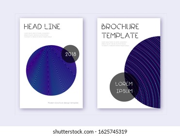 Trendy cover design template set. Neon abstract lines on dark blue background. Fresh cover design. Precious catalog, poster, book template etc.