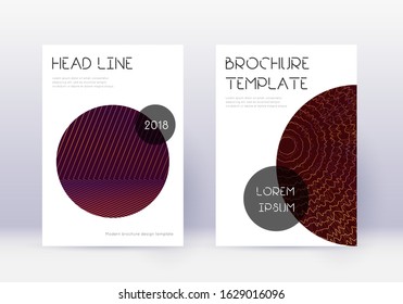 Trendy cover design template set. Orange abstract lines on wine red background. Fresh cover design. Superb catalog, poster, book template etc.