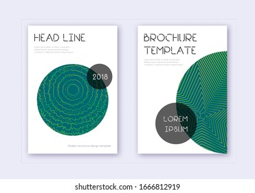 Conjunto de plantillas de diseño de portada de moda. Líneas abstractas verdes sobre fondo oscuro. Diseño de portada fresca. Catálogo, afiche, plantilla de libro, etc. favoritos.