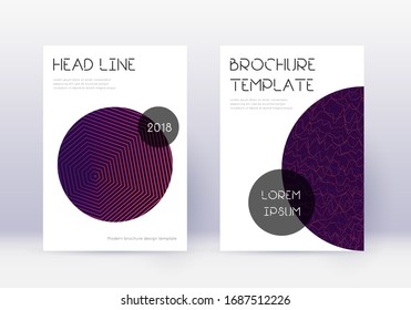 Trendy cover design template set. Violet abstract lines on dark background. Good-looking cover design. Original catalog, poster, book template etc.