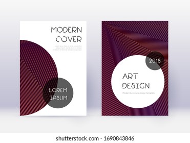 Design-Template-Set für modische Cover. Orangefarbene abstrakte Linien auf weinrotem Hintergrund. Graceful Cover Design. Lebhafter Katalog, Poster, Buchvorlage etc.