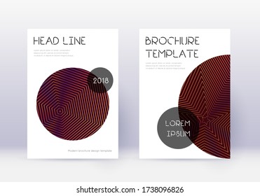 Conjunto de plantillas de diseño de portada de moda. Líneas abstractas naranjas sobre fondo de color rojo. Diseño de portada glamuroso. Catálogo atractivo, afiche, plantilla de libro, etc.