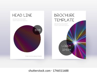 Conjunto de plantillas de diseño de portada de moda. Líneas abstractas del arcoiris sobre fondo rojo del vino. Diseño de portada glamuroso. Catálogo pintoresco, afiche, plantilla de libro, etc.