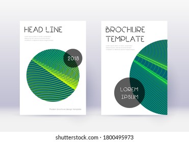 Trendy cover design template set. Green abstract lines on dark background. Fresh cover design. Amazing catalog, poster, book template etc.