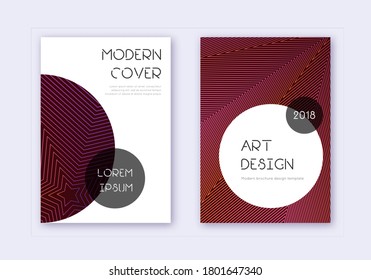 Trendy cover design template set. Violet abstract lines on dark background. Great cover design. Artistic catalog, poster, book template etc.