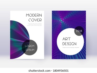 Trendy cover design template set. Neon abstract lines on dark blue background. Graceful cover design. Curious catalog, poster, book template etc.