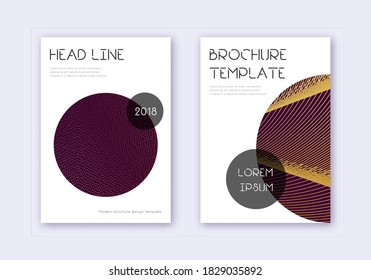 Conjunto de plantillas de diseño de portada de moda. Líneas abstractas de oro sobre fondo marrón. Diseño de cubierta irregular. Catálogo sorprendente, afiche, plantilla de libro, etc.