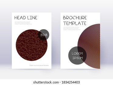 Conjunto de plantillas de diseño de portada de moda. Líneas abstractas de oro sobre fondo marrón. Diseño de cubierta irregular. Magnífico catálogo, afiche, plantilla de libro, etc.