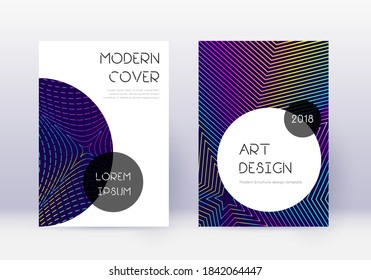 Trendy cover design template set. Rainbow abstract lines on dark blue background. Graceful cover design. Tempting catalog, poster, book template etc.