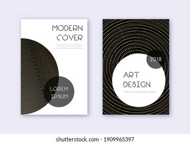 Conjunto de plantillas de diseño de portada de moda. Líneas abstractas de oro sobre fondo negro. Diseño de una cubierta magnífica. Magnífico catálogo, afiche, plantilla de libro, etc.
