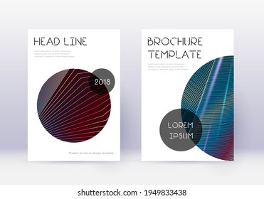 Trendy cover design template set. Red abstract lines on white blue background. Good-looking cover design. Beautiful catalog, poster, book template etc.