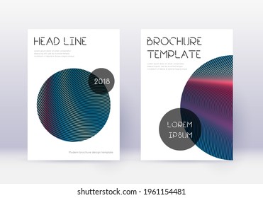 Trendy cover design template set. Red abstract lines on white blue background. Glamorous cover design. Vibrant catalog, poster, book template etc.