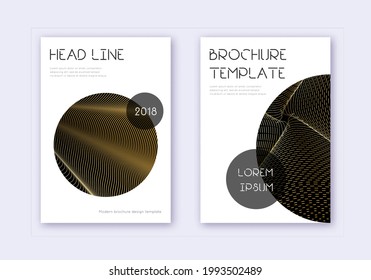 Trendy cover design template set. Gold abstract lines on black background. Flawless cover design. Exceptional catalog, poster, book template etc.