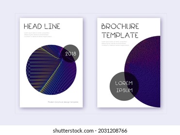 Conjunto de plantillas de diseño de portada de moda. Líneas abstractas del arcoiris sobre fondo azul oscuro. Diseño de portada glamuroso. Catálogo extraordinario, afiche, plantilla de libro, etc.