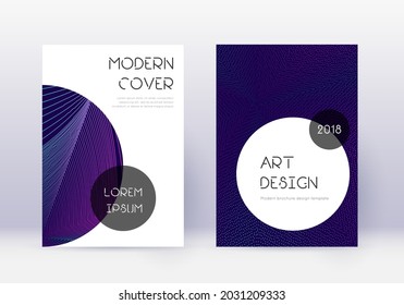 Trendy cover design template set. Neon abstract lines on dark blue background. Graceful cover design. Divine catalog, poster, book template etc.
