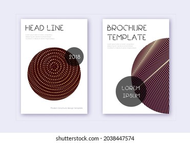 Trendy cover design template set. Gold abstract lines on maroon background. Flawless cover design. Unique catalog, poster, book template etc.