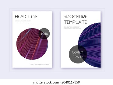 Trendy cover design template set. Violet abstract lines on dark background. Good-looking cover design. Nice catalog, poster, book template etc.