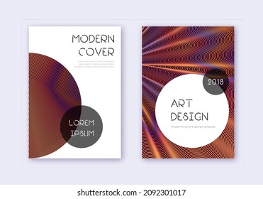 Trendy cover design template set. Orange abstract lines on wine red background. Graceful cover design. Neat catalog, poster, book template etc.