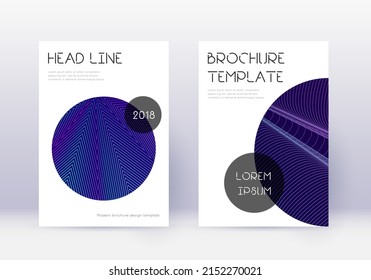 Trendy cover design template set. Neon abstract lines on dark blue background. Fresh cover design. Perfect catalog, poster, book template etc.