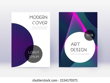 Design-Template-Set für modische Cover. Neon abstrakte Linien auf dunkelblauem Hintergrund. Wunderschönes Cover-Design. Ungewöhnlicher Katalog, Poster, Buchvorlage etc.