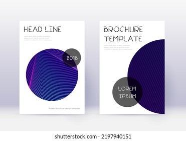 Conjunto de plantillas de diseño de portada de moda. Líneas abstractas neón sobre fondo azul oscuro. Diseño de cubierta fresca. Magnífico catálogo, afiche, plantilla de libro, etc.