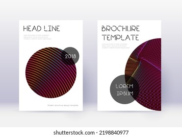 Trendy cover design template set. Rainbow abstract lines on wine red background. Glamorous cover design. Mind-blowing catalog, poster, book template etc.