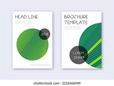 Trendy cover design template set. Green abstract lines on dark background. Fresh cover design. Cute catalog, poster, book template etc.