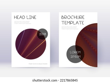 Trendy cover design template set. Orange abstract lines on wine red background. Fresh cover design. Stylish catalog, poster, book template etc.