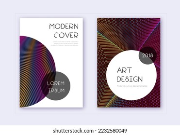 Trendy cover design template set. Rainbow abstract lines on wine red background. Grand cover design. Bewitching catalog, poster, book template etc.