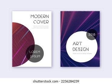 Trendy cover design template set. Violet abstract lines on dark background. Great cover design. Bold catalog, poster, book template etc.