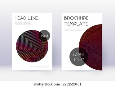 Trendy cover design template set. Rainbow abstract lines on wine red background. Glamorous cover design. Positive catalog, poster, book template etc.