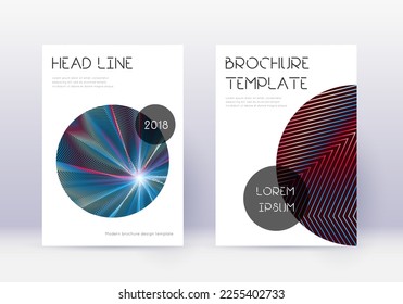 Trendy cover design template set. Red abstract lines on white blue background. Good-looking cover design. Artistic catalog, poster, book template etc.