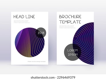 Trendy cover design template set. Rainbow abstract lines on dark blue background. Glamorous cover design. Creative catalog, poster, book template etc.