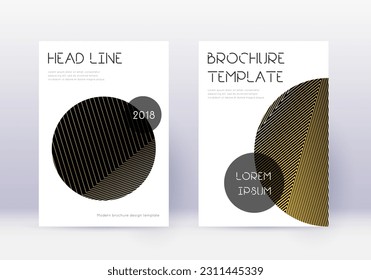 Design-Template-Set für modische Cover. Goldene abstrakte Linien auf schwarzem Hintergrund. Flawless cover design. Herrlicher Katalog, Poster, Buchvorlage etc.