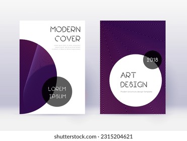 Trendy cover design template set. Violet abstract lines on dark background. Great cover design. Actual catalog, poster, book template etc.