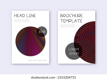 Trendy cover design template set. Rainbow abstract lines on wine red background. Glamorous cover design. Unusual catalog, poster, book template etc.