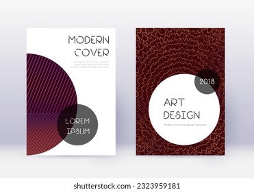 Trendy cover design template set. Orange abstract lines on wine red background. Graceful cover design. Exquisite catalog, poster, book template etc.
