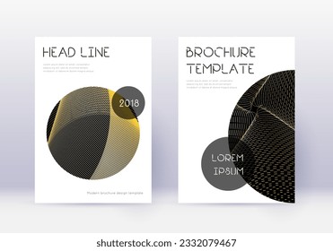 Conjunto de plantillas de diseño de portada de moda. Líneas abstractas de oro sobre fondo negro. Diseño de cubierta irregular. Excelente catálogo, afiche, plantilla de libro, etc.