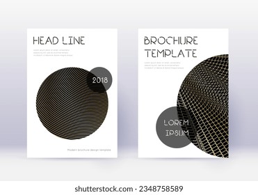 Trendy cover design template set. Gold abstract lines on black background. Flawless cover design. Fabulous catalog, poster, book template etc.