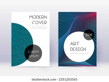 Trendy cover design template set. Red abstract lines on white blue background. Grand cover design. Majestic catalog, poster, book template etc.