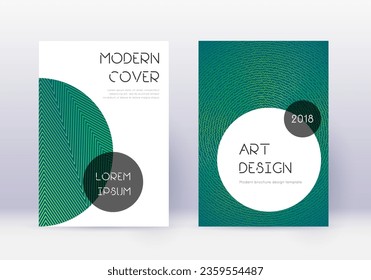 Trendy cover design template set. Green abstract lines on dark background. Gorgeous cover design. Powerful catalog, poster, book template etc.