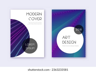 Design-Template-Set für modische Cover. Neon abstrakte Linien auf dunkelblauem Hintergrund. Graceful Cover Design. Adorable Katalog, Poster, Buchvorlage etc.