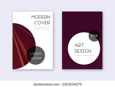 Trendy cover design template set. Orange abstract lines on wine red background. Graceful cover design. Lovely catalog, poster, book template etc.
