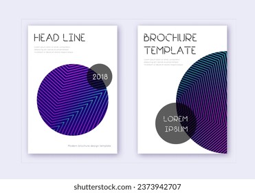 Trendy cover design template set. Neon abstract lines on dark blue background. Fresh cover design. Overwhelming catalog, poster, book template etc.