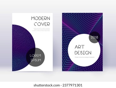 Trendy cover design template set. Neon abstract lines on dark blue background. Gorgeous cover design. Unequaled catalog, poster, book template etc.