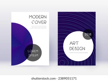 Trendy cover design template set. Neon abstract lines on dark blue background. Graceful cover design. Delicate catalog, poster, book template etc.