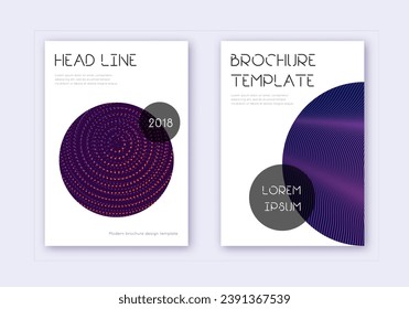 Trendy cover design template set. Violet abstract lines on dark background. Good-looking cover design. Pleasing catalog, poster, book template etc.