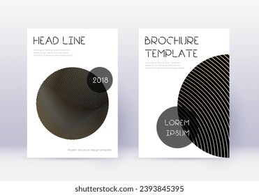Design-Template-Set für modische Cover. Goldene abstrakte Linien auf schwarzem Hintergrund. Flawless cover design. Juicy Katalog, Poster, Buchvorlage etc.